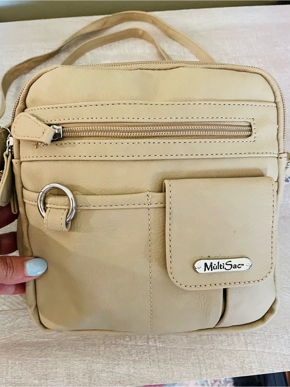 New Multisac beige north south crossbody bag purse pockets expandable